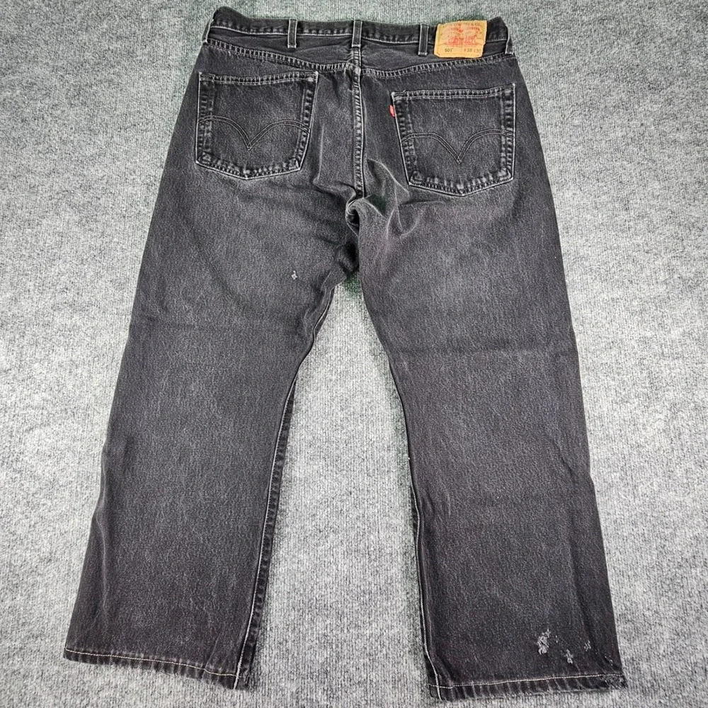 Vintage Levi's 501 Black Denim Jeans 37x26‎ Faded Charcoal Button Fly Y2K 2004